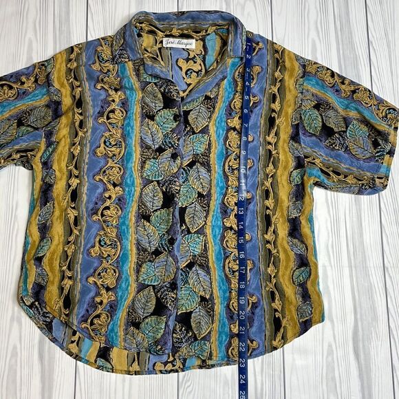 90s vintage Jeri Marque Patterened Button Down Top Medium - Picture 5 of 6